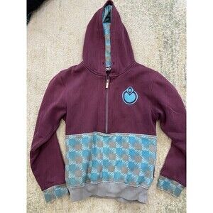 VTG Nomis Hoodie Mens Small Y2K Pullover Zip Grunge Skater Maroon Snowboard